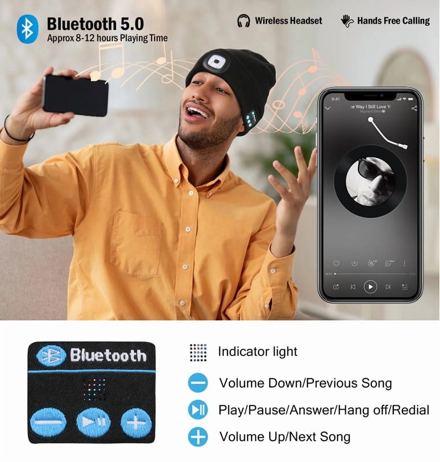 Stay Warm and Connected: Bluetooth Beanie with Light - The Ultimate Tech Gift for Men, Perfect for Outdoor Adventures and Winter Fun