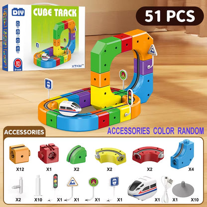 Engaging Magnetic Rail Car Cube Toy Set - Educational DIY Building Blocks for Kids 6-12 Years - Perfect Christmas Gift!