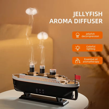 Transform Your Space with the Titanic Ship Model Air Humidifier & Essential Oil Diffuser - Mesmerizing Jellyfish Smoke Ring Effect & 250ml Capacity for Home Comfort