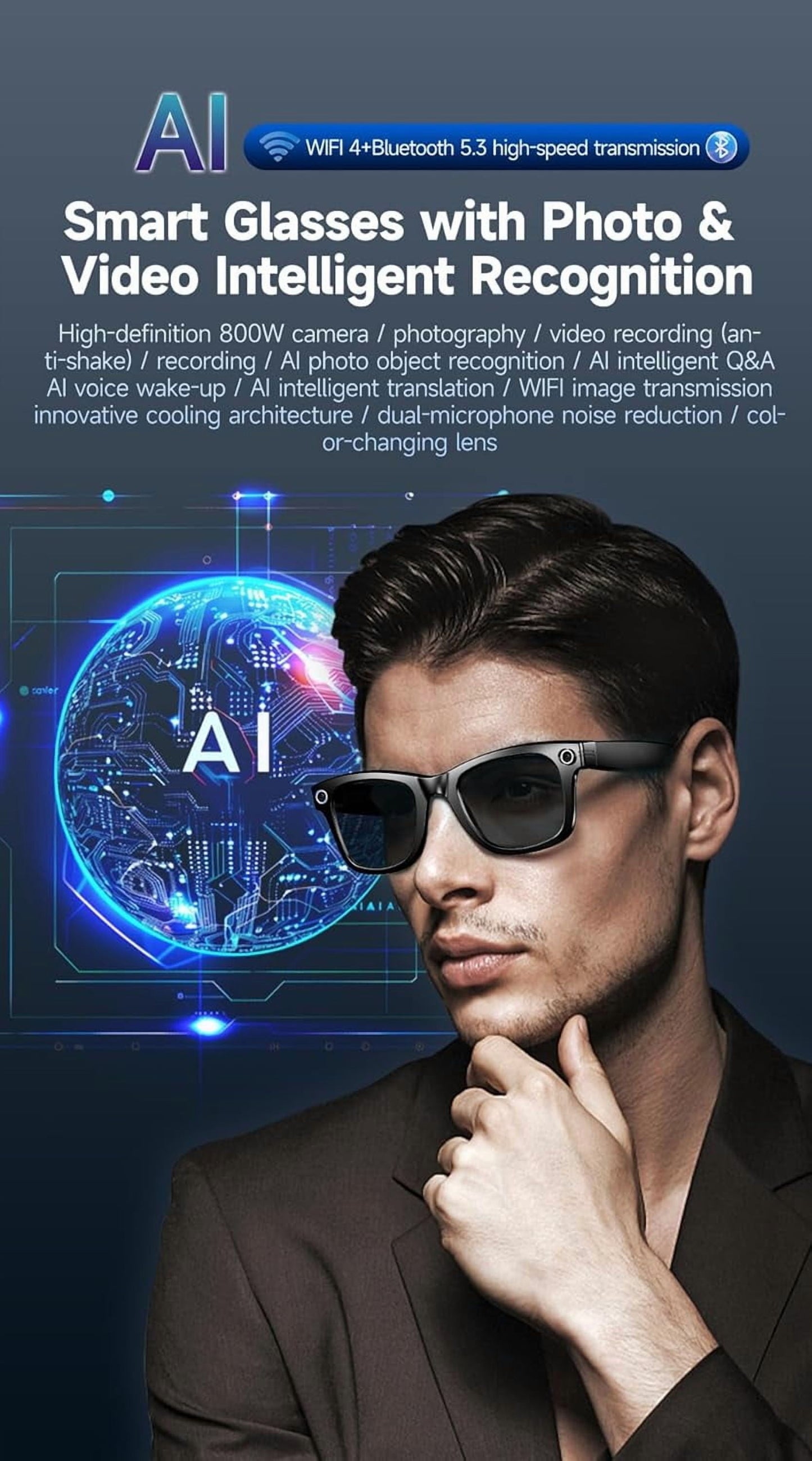 Revolutionary AI Smart Glasses with 800W HD Camera, Bluetooth Connectivity, and UV Protection for Ultimate Comfort and Clarity