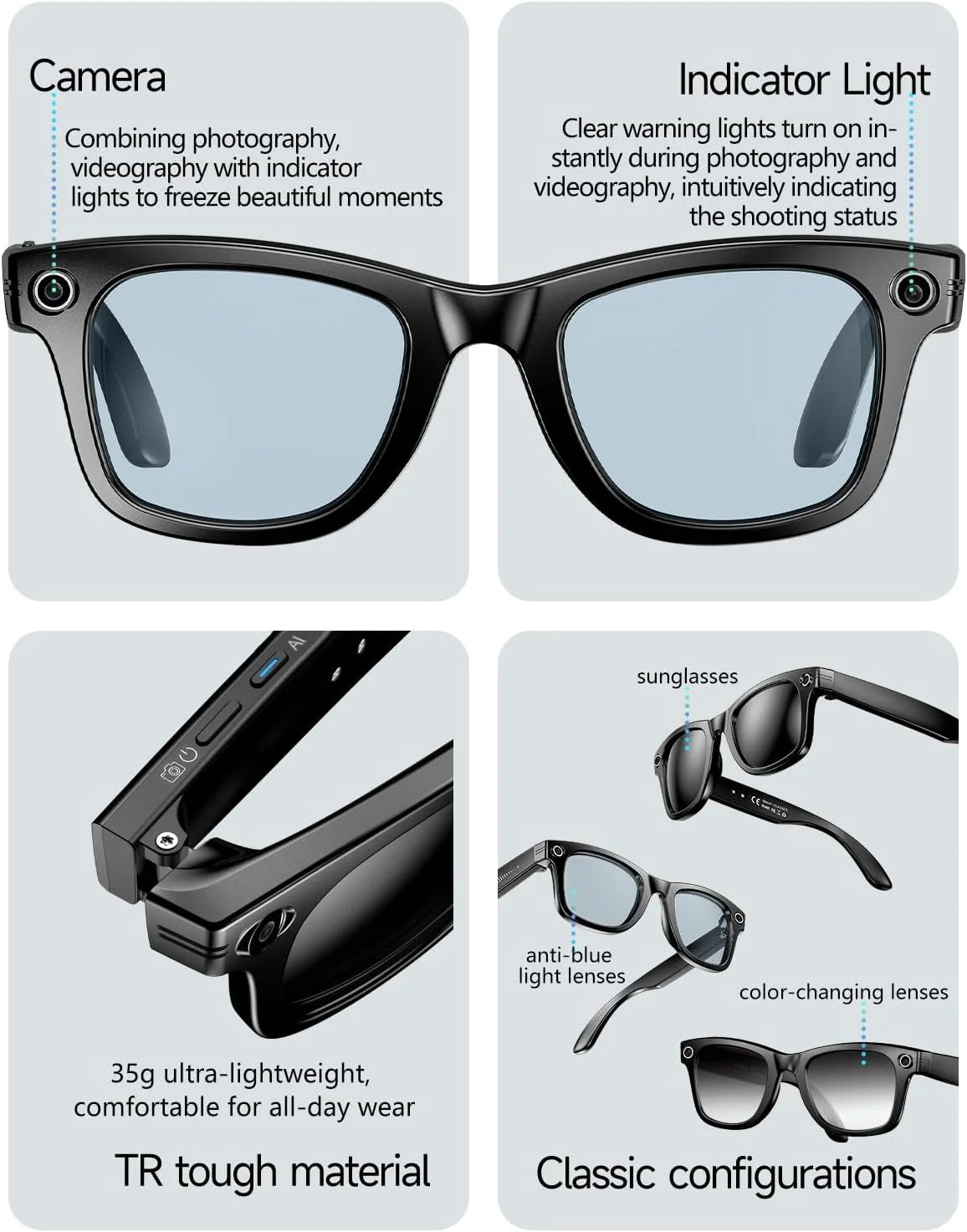 Revolutionary AI Smart Glasses with 800W HD Camera, Bluetooth Connectivity, and UV Protection for Ultimate Comfort and Clarity