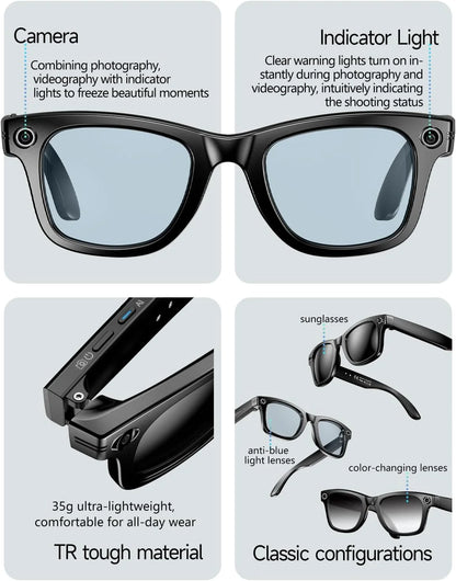 Revolutionary AI Smart Glasses with 800W HD Camera, Bluetooth Connectivity, and UV Protection for Ultimate Comfort and Clarity