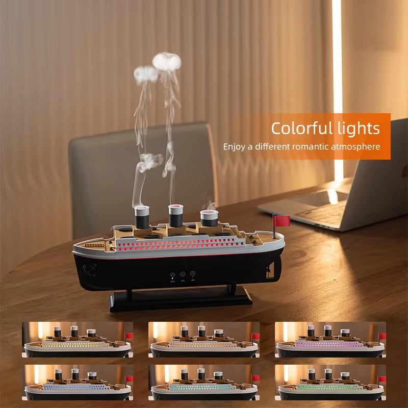 Transform Your Space with the Titanic Ship Model Air Humidifier & Essential Oil Diffuser - Mesmerizing Jellyfish Smoke Ring Effect & 250ml Capacity for Home Comfort