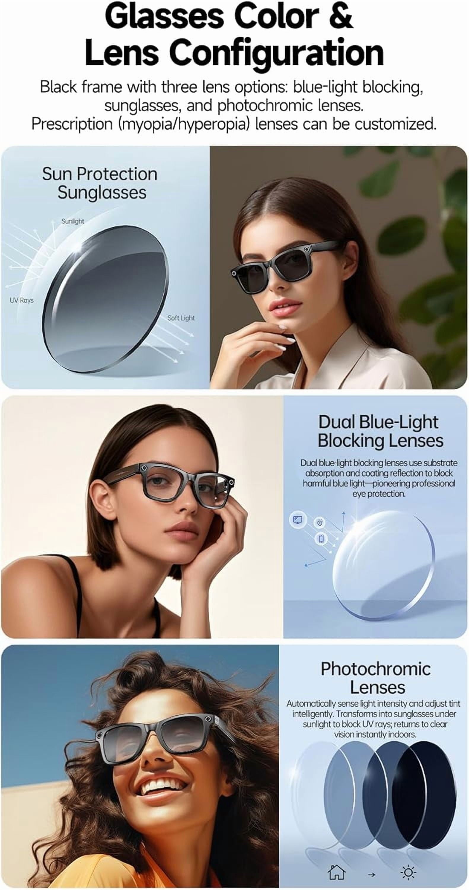 Revolutionary AI Smart Glasses with 800W HD Camera, Bluetooth Connectivity, and UV Protection for Ultimate Comfort and Clarity