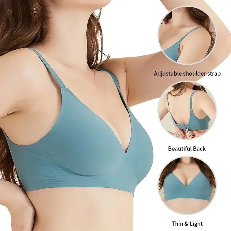 Experience Ultimate Comfort with Our Wireless Latex Jelly Seamless Bras - Removable Padded Bralette for Everyday Wear