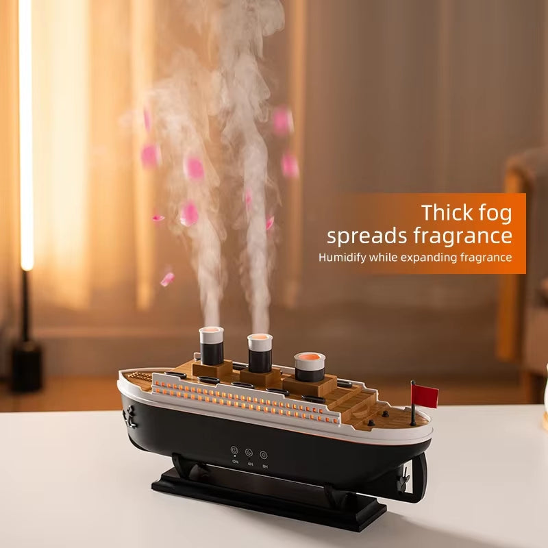 Transform Your Space with the Titanic Ship Model Air Humidifier & Essential Oil Diffuser - Mesmerizing Jellyfish Smoke Ring Effect & 250ml Capacity for Home Comfort