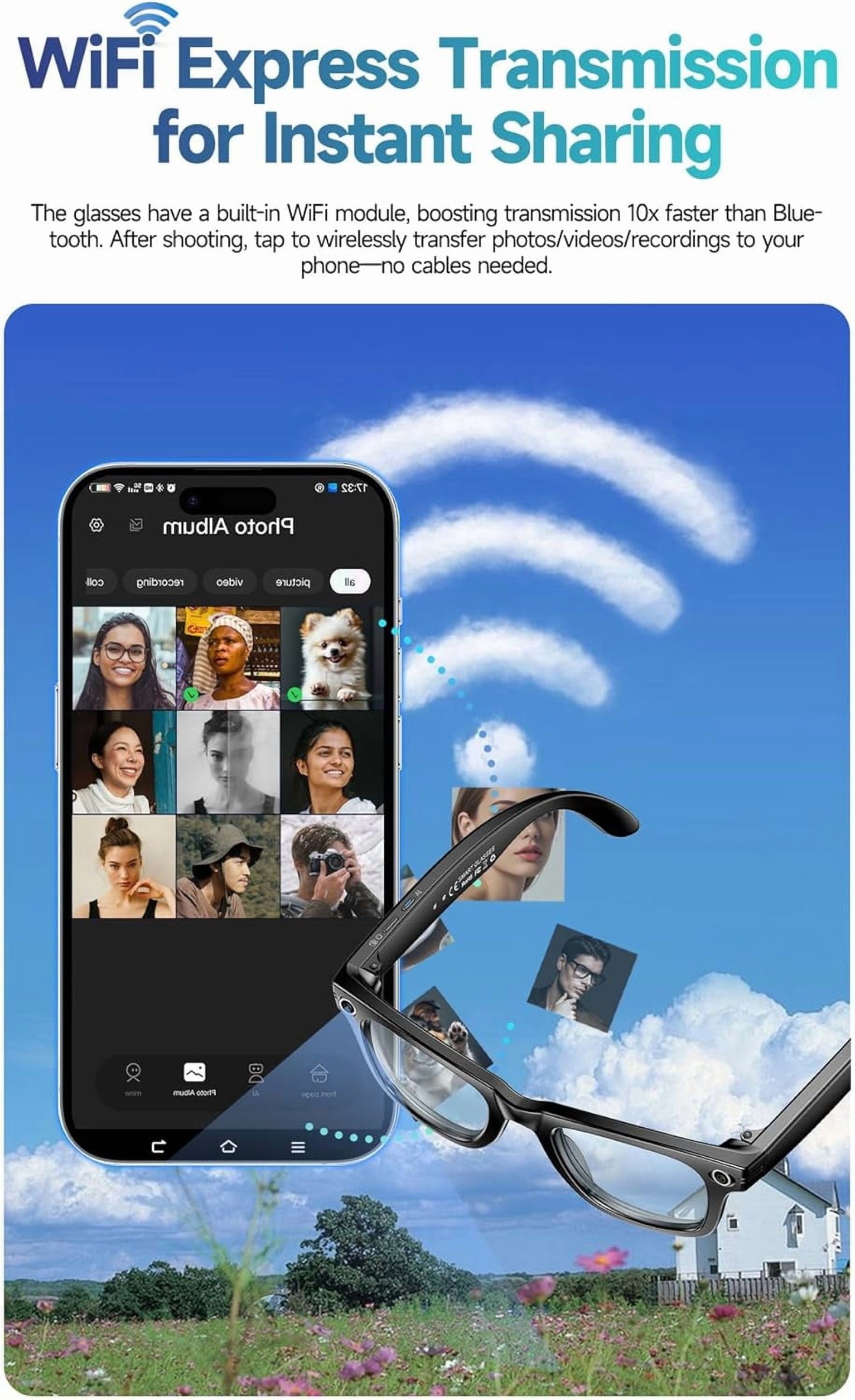 Revolutionary AI Smart Glasses with 800W HD Camera, Bluetooth Connectivity, and UV Protection for Ultimate Comfort and Clarity