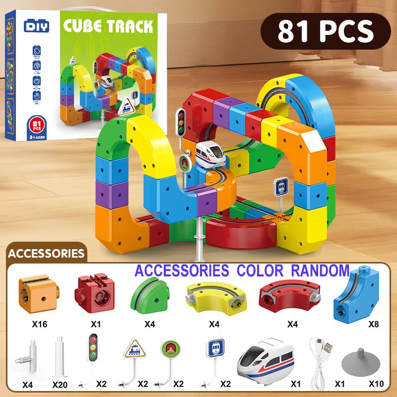 Engaging Magnetic Rail Car Cube Toy Set - Educational DIY Building Blocks for Kids 6-12 Years - Perfect Christmas Gift!